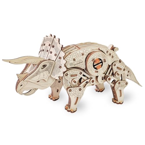 EWA EcoWoodArt 3D Holzpuzzle für Jugendliche und Erwachsene - Mechanisches Dinosaurier-Triceratops-Modell - DIY-Bausatz, Selbstmontage, kein Kleber erforderlich von EWA Eco-Wood-Art