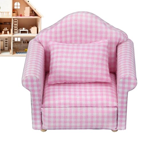 EWFAS Puppenhauscouch mit Kissen, Miniatursofa mit Kissen,Miniatur-Sofa-Sessel im Maßstab 1:12 mit Kissenkissen - Einzelner Lesestuhl, gepolsterter Liegestuhl für Puppenhaus-Wohnzimmermöbel, von EWFAS