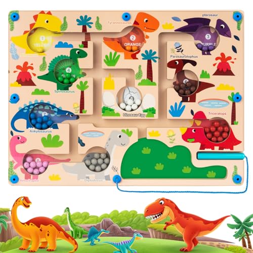 Montessori Spielzeug Magnetspiel Labyrinth, Montessori Spielzeug ab 1 2 3 4 5 Jahr, Zahlen Farben Lernen Lernspiele Busy Board, Dinosaurier Magnetspiel für Kinder, Geschenk für Mädchen Jungen von EWRTIUQA
