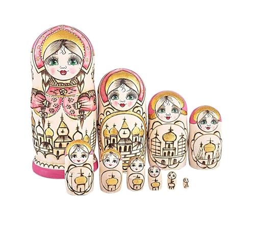 EWTGFJ Nesting Dolls, Russische Nesting Dolls 10-teilige handgefertigte Holzpuppen for Kinder, süße Mädchen, pädagogische Bastelgeschenke von EWTGFJ