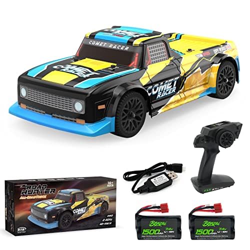 EXBONZAI Ferngesteuertes Auto 1/12 RC Drift Auto Allroad Car 48km/h Hohe Geschwindigkeit Alle Terrains für Erwachsene und Kinder 2.4GHz 4WD Gebürstet RTR mit Zwei 1500mAh Lithiumbatterien(Gelb Blau) von EXBONZAI