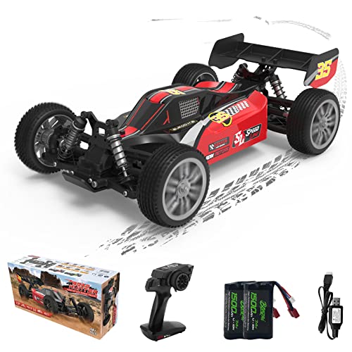 EXBONZAI Ferngesteuertes Auto 1:12 RC Auto Buggy Car 48km/h Ferngesteuertes Spielzeug Offroad der Straße für Erwachsene und Kinder 2.4GHz 4WD Gebürstet RTR mit 2 1500mAh Akkus(Schwarz Rot) von EXBONZAI