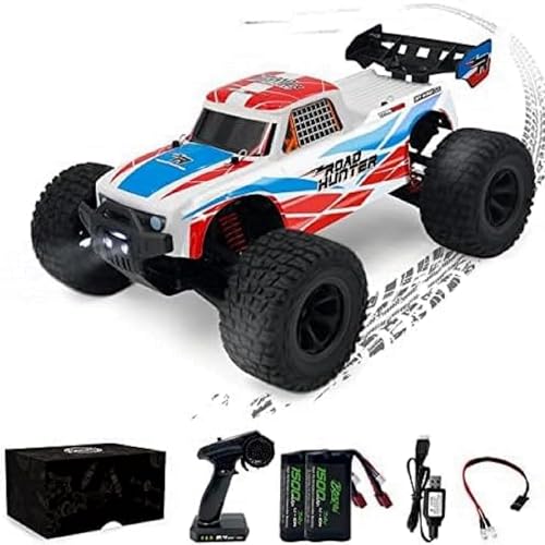 EXBONZAI Ferngesteuertes Auto 1:12 RC Auto Pick-up Truck Car LKW Crawler 48km/h Ferngesteuertes Spielzeug Alle Terrains für Erwachsene und Kinder 2.4GHz 4WD Gebürstet RTR Mit LED Licht 2 Akku(Weiß) von EXBONZAI