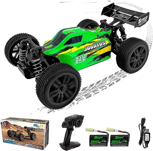 EXBONZAI Ferngesteuertes Auto 1:14 RC Auto Buggy Car 40km/h Ferngesteuertes Spielzeug Alle Terrains Offroad der Straße für Erwachsene und Kinder 2.4GHz 4WD Gebürstet RTR mit 2 850mAh Akkus(Grün) von EXBONZAI