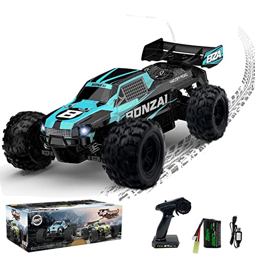 EXBONZAI Ferngesteuertes Auto 1:14 RC Auto Pick-up Truck Car LKW Crawler 40km/h Ferngesteuertes Spielzeug Alle Terrains für Erwachsene und Kinder 2.4GHz 4WD Gebürstet RTR Mit 2 Akku(Blau) von EXBONZAI