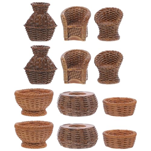 EXCEART 12 Stück Puppenhaus-Miniaturkörbe Mini-Stuhl-Harz Kleine Körbe Geflochtene Mini-Körbe Für Gemüse Picknick Weihnachtsbedarf, 2.90X2.60X2.60CM, KR11BR24QF32C1UCSZ4, Wie Gezeigt von EXCEART