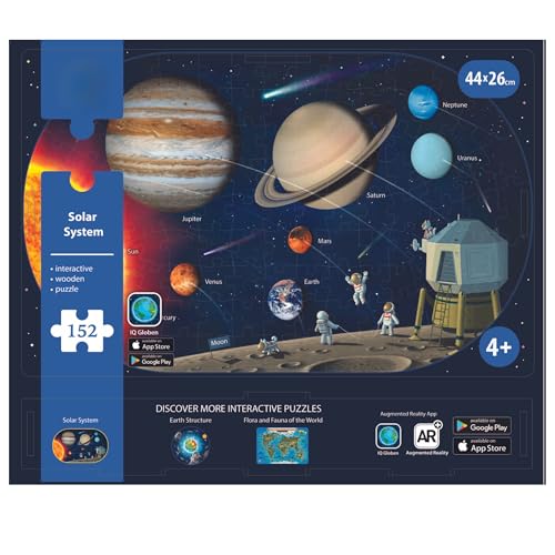EXERZ 152-teiliges interaktives Holzpuzzle „Sonnensystem“, 44 cm x 26 cm nach Fertigstellung, oval, interaktive AR-Funktion für Weltkarte mit kostenloser iOS-App EXERZ 152-teiliges interaktives Holzpuzzle „Sonnensystem“, 44 cm x 26 cm nach Fertigstellung, oval, interaktive AR-Funktion für Weltkarte mit kostenloser iOS-App von EXERZ