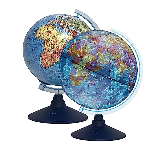 Exerz 21cm Leuchtglobus Englische Karte, Physische Karte tagsüber/Konstellation Sterne mit Beleuchtung, Drehbarer Globus (21cm Neu) von EXERZ