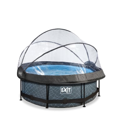 EXIT Frame Pool ø244x76cm (12v Kartusche Filterpumpe) – Grau + Sonnendach von EXIT TOYS