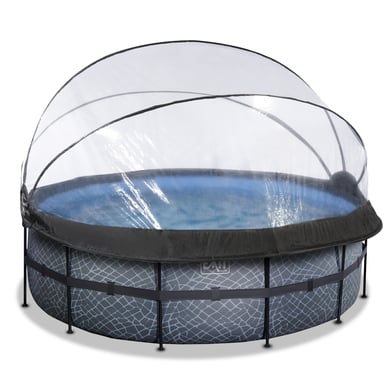 EXIT Frame Pool ø427x122cm (12v Sandfilter) – Grau + Sonnendach von EXIT TOYS