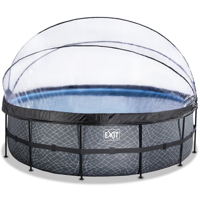 EXIT Frame Pool ø488x122cm (12v Sandfilter) – Grau + Sonnendach + Wärmepumpe von EXIT TOYS