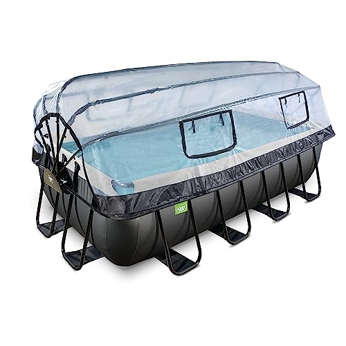 EXIT TOYS Black Leather Pool mit Abdeckung - 400x200x100cm - Großer, Rechteckiger Rahmenpool mit Sandfilterpumpe und Poolleiter - Extra Tief - Für Sauberes und Warmes Poolwasser - Schwarz von EXIT TOYS