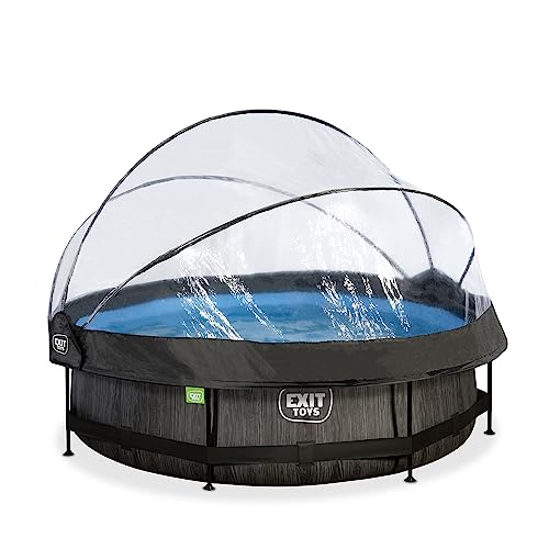 EXIT TOYS Black Wood Pool mit Multifunktionale Abdeckung - ø300x76cm - Runder Rahmenpool mit Kartuschenfilterpumpe - Leicht Zugänglich - Starker Rahmen - Für Sauberes und Warmes Poolwasser - Schwarz von EXIT TOYS