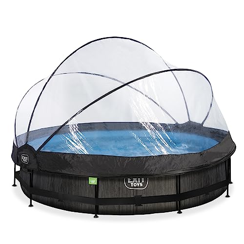 EXIT TOYS Black Wood Pool mit Multifunktionale Abdeckung - ø360x76cm - Großer, Runder Rahmenpool mit Kartuschenfilterpumpe - Leicht Zugänglich - Für Sauberes und Warmes Poolwasser – Schwarz von EXIT TOYS