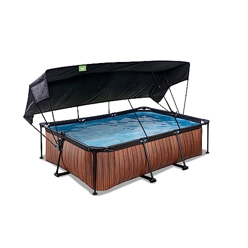 EXIT TOYS Wood Pool mit Sonnensegel - 220x150x65cm - Rechteckiger, Kompakter Rahmenpool mit Kartuschenfilterpumpe - Optimaler UV-Schutz - Leicht Zugänglich - Einzigartiges Design - Braun von EXIT TOYS