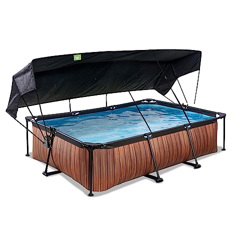 EXIT TOYS Wood Pool mit Sonnensegel - 300x200x65cm - Rechteckiger, Kompakter Rahmenpool mit Kartuschenfilterpumpe - Optimaler UV-Schutz - Leicht Zugänglich - Einzigartiges Design - Braun von EXIT TOYS