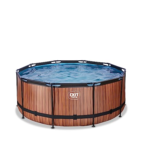 EXIT TOYS Wood Pool - ø360x122cm - Großer, Runder Rahmenpool mit Kartuschenfilterpumpe - Extra tiefer Pool - Starker Rahmen - Inklusive Poolleiter - Einzigartiges Design - Braun von EXIT TOYS