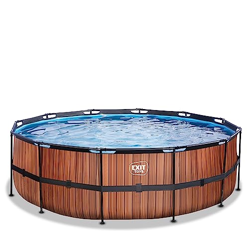 EXIT TOYS Wood Pool - ø450x122cm - Großer, Runder Rahmenpool mit Kartuschenfilterpumpe - Extra tiefer Pool - Starker Rahmen - Inklusive Poolleiter - Einzigartiges Design - Braun von EXIT TOYS