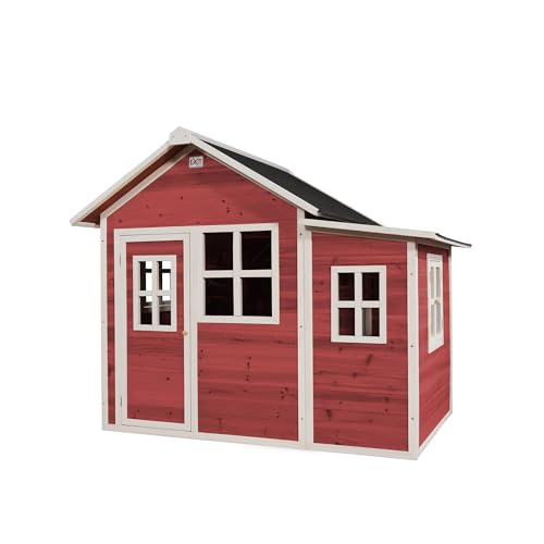 EXIT Toys Loft 150 Holzspielhaus mit Anbau für Draußen - Gartenhaus aus Holz für Kinder - Wasserdichtes Dach - Einfache Montage - 100% FSC Zedernholz - TÜV-Zertifiziert - 188x149x159cm - Rot von EXIT TOYS