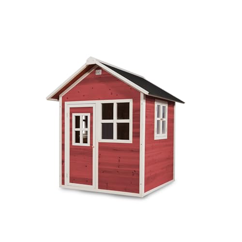 EXIT Toys Loft 100 Holzspielhaus für Draußen - Gartenhaus aus Holz für Kinder mit wasserdichtem Dach - Einfache Montage - 100% FSC Zedernholz - TÜV-Zertifiziert - 149x135x159cm - Rot von EXIT TOYS