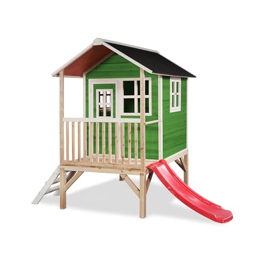 EXIT Toys Loft 300 Holzspielhaus für Draußen mit Rutsche - Gartenhaus aus Holz für Kinder mit wasserdichtem Dach - Einfache Montage - 100% FSC Zedernholz - 269x190x215cm - Grün EXIT Toys Loft 300 Holzspielhaus für Draußen mit Rutsche - Gartenhaus aus Holz für Kinder mit wasserdichtem Dach - Einfache Montage - 100% FSC Zedernholz - 269x190x215cm - Grün von EXIT TOYS