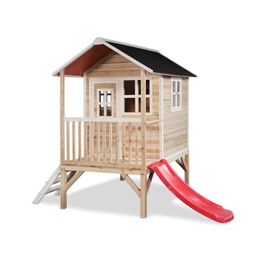 EXIT Toys Loft 300 Holzspielhaus für Draußen mit Rutsche - Gartenhaus aus Holz für Kinder mit wasserdichtem Dach - Einfache Montage - 100% FSC Zedernholz - 269x190x215cm - Natur von EXIT TOYS