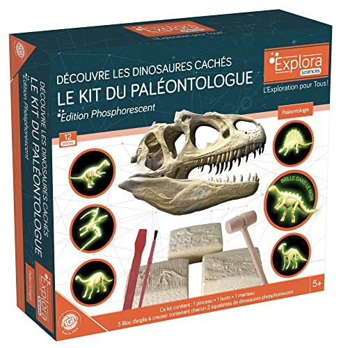 EXPLORA - Leuchtende Dinosaurier - Paläontologen-Set - 039400 - Ausgrabungs-Gips - Entdeckungs-Set - Kinderspiel - Wissenschaftlich - Bildend - Abenteuer - Spielzeug - Ab 5 Jahren von EXPLORA SCIENCES