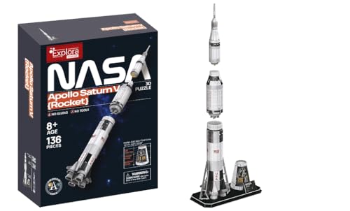 EXPLORA - Apollo Saturn V Raketenmission - 3D-Puzzles - 540100 - 136 Teile - Level 5 - Ohne Kleber oder Schere - Bildungs - Konstruktionsspiel - Kinder Geschenk - Modell - Ab 8 Jahren von EXPLORA