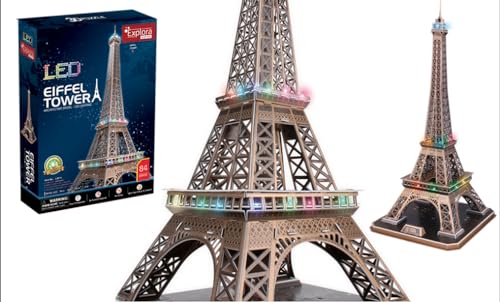 EXPLORA - Eiffelturm - Leuchtende 3D-Puzzles - 540050 - 84 Teile - Historisches Denkmal - Level 6 - Ohne Kleber oder Schere - Paris - Konstruktionsspiel - Geschenk - Modell - Ab 8 Jahren von EXPLORA