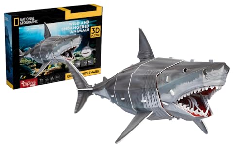 EXPLORA - Großer Weißer Hai - 3D-Puzzles - 540213 - 72 Teile - Tiere - Level 4 - Ohne Kleber oder Schere - Fisch - Bau - National Geographic Lizenz - Bauspiel - Ab 8 Jahren von EXPLORA