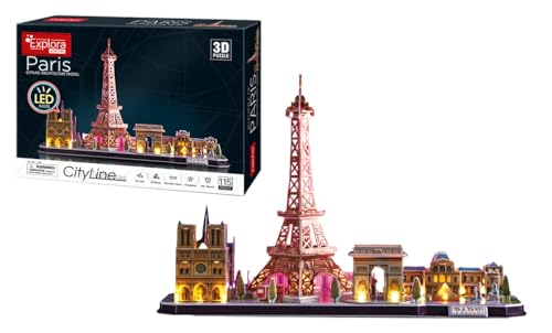 EXPLORA - Monumente von Paris - Leuchtende 3D-Puzzles - 540052 - 115 Teile - Historisches Denkmal - Level 5 - Ohne Kleber oder Schere - Paris - Konstruktionsspiel - Geschenk - Modell - Ab 8 Jahren von EXPLORA