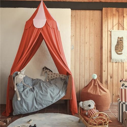 EXQUILEG Moskitonetz Betthimmel Madchen Jungen Kinder Babybett, Rund Baldachin Mückennetz für Kinderbett Himmelbett Vorhänge, Schlafzimmer Dekoration Spielzelte Kinder Geschenk, Ohne Bohren (Orange) von EXQUILEG