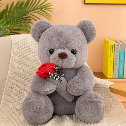 EXQUILEG Teddybär Plüschtiere, 25cm Teddybär - Kuschelige Teddybär Plüschpuppe mit Rose, Rose Teddybär Plüschtier Valentinstag für Frau und Tochter, Mini Teddybär Valentinstag (Graue,45cm) von EXQUILEG