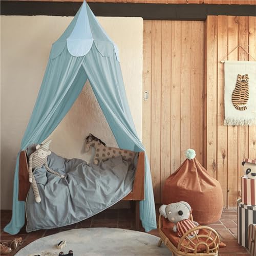 Moskitonetz Betthimmel Madchen Jungen Kinder Babybett, Rund Baldachin Mückennetz für Kinderbett Himmelbett Vorhänge, Schlafzimmer Dekoration Spielzelte Kinder Geschenk, Ohne Bohren (Aquamarin) von EXQUILEG