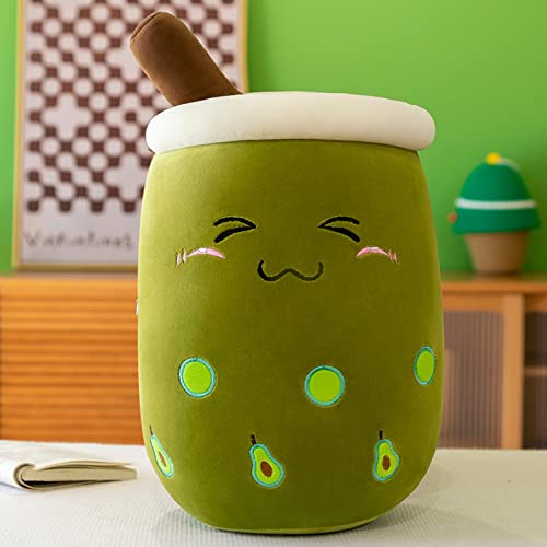 EXQULEG Bubble Tea Plüschtier Boba Kuscheltier Plüschpuppen Weiche Kuscheltier Tee Weiche Puppe Teetasse Kissen Kinderspielzeug (Avocado-Grün Schielen, 35cm) von EXQULEG