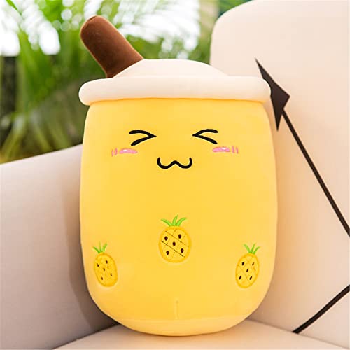 EXQULEG Bubble Tea Plüschtier Boba Kuscheltier Plüschpuppen Weiche Kuscheltier Tee Weiche Puppe Teetasse Kissen Kinderspielzeug (Gelb-Schielen,25cm) von EXQULEG