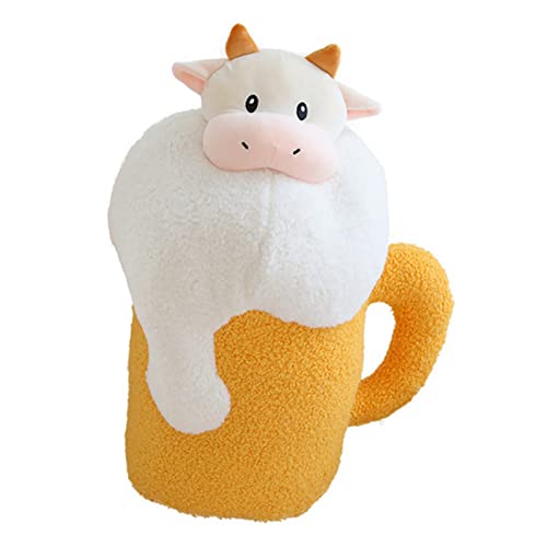 EXQULEG Plüschtier Kuh Bierkrug Stofftier Kawaii Kuh Plüschspielzeug Kuscheltier Plüschkissen Geschenk Spielzeug für Kinder Mädchen Jungen (38cm) von EXQULEG