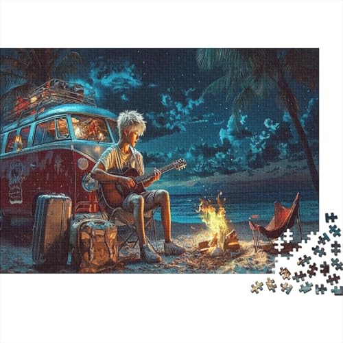 Strand Holzpuzzles 300 Teile Holzspielzeug Der Junge spielt Gitarre Erwachsenenpuzzle Unique Gift Home Decor 300pcs (40x28cm) von EYABZKLDZ