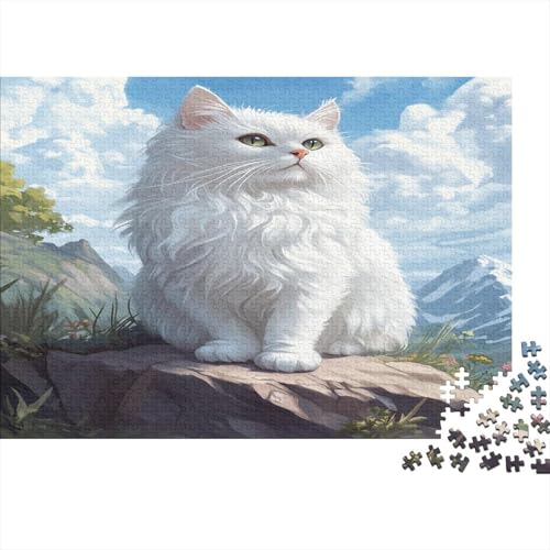 Weiße Katze Puzzle 500 Teile Holzspielzeug Cute Weiße Katze Geschicklichkeitsspiel Für Erwachsenenpuzzle Ab 14 Jahren 500pcs (52x38cm) von EYABZKLDZ