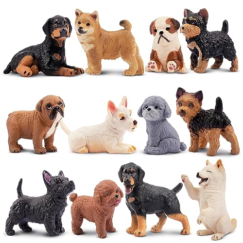 EYSCOTA 12PCS Hund Figuren Playset, Plastik Welpen Figuren, Mini Hund Figuren Spielzeug Set Kuchen Toppers für Kinder Kleinkinder von EYSCOTA