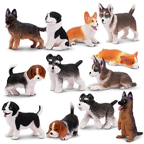 EYSCOTA 12PCS Hund Figuren Playset, Realistisch Detaillierte Plastik Welpen Figuren, Handbemalte Mini Hund Figuren Spielzeug Set Kuchen Toppers Geburtstag Geschenk für Kinder Kleinkinder von EYSCOTA