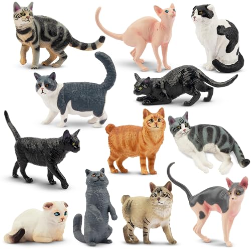 EYSCOTA 12PCS Katze Figurensatz, realistische Kätzchen Spielzeug, Katze Kuchen Topper Weihnachten Geburtstag Geschenk für Kinder Kleinkinder von EYSCOTA