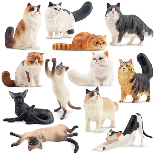 EYSCOTA Katze Figuren Playset, 12PCS niedliche Miniatur Katze Figur Spielzeug, Katze Kuchen Topper für Geburtstagsfeier, Persisch Siamese Tierfiguren für Kleinkinder Katzenliebhaber von EYSCOTA