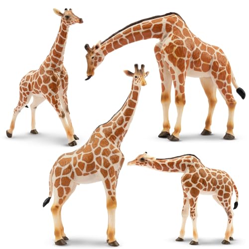 EYSCOTA 4PCS Giraffe Spielzeug Figuren Set, Realistische Wildtiere Figuren mit Giraffe Kalb, Giraffe Cake Topper für Kinder & Kleinkinder ab 3 Jahren von EYSCOTA