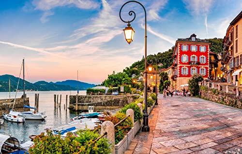 3D Kinder Puzzle 1000 Stück Stadt Architektur Yacht Italienische Boot Promenade Hafen Lago Maggiore Cannobio 70x50CM von EZMLFA