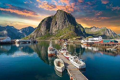 3D-Puzzle, 1000 Teile, Fischerboot der Lofoten, Berg im Norwegischen Meer, klassisches Puzzle, 70 x 50 cm von EZMLFA