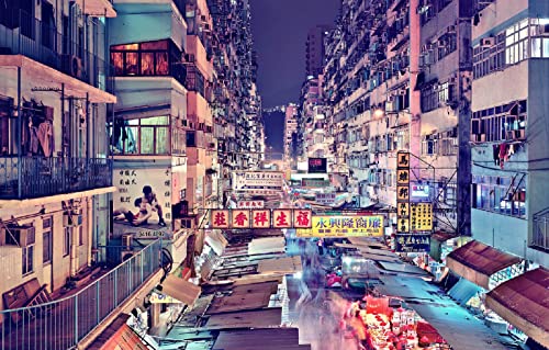 Geschenke 2000 Puzzle Stadt Essen Hongkong Neonlicht China Innenstadt Apartment Restaurant 70x100CM von EZMLFA