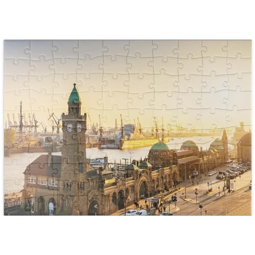 Hamburg St. Pauli Landungsbrücken bei Sonnenuntergang, Deutschland Premium 1000 Teile 52x38CM von EZMLFA