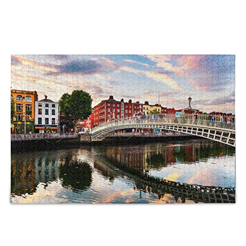 Irland-Brücke-Puzzle, Bunte Häuser, 1000 Teile, pädagogisches, intellektuelles, entspannendes Spiel für Kinder und Erwachsene, Wanddekoration für Zuhause, 70 x 50 cm von EZMLFA