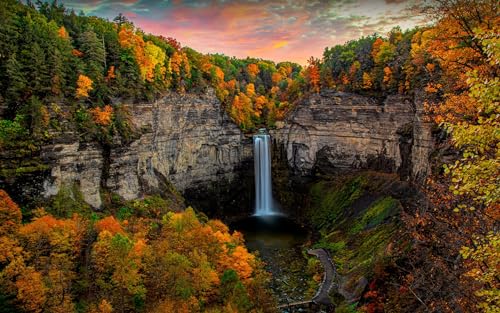 Puzzle 1000 Teile Taughannock Falls unter Abendhimmel Trumansburg 52x38CM von EZMLFA